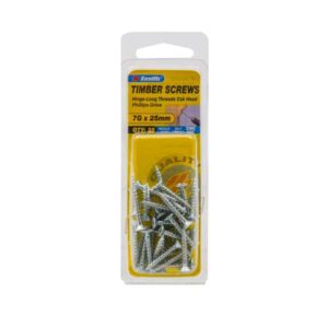 Zenith 7G x 25mm Zinc Plated Hinge-Long Thread Countersunk Head Timber Screws 35 Pack