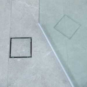 Square Bermuda Tile Insert Floor Waste – 100mm, Chrome Edge, 100mm Outlet