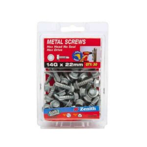 Zenith Metal Screws Hex Head Galv 14G x 22mm 50 Pack