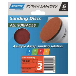Norton Disc Sanding Sheet P80 Grit 125mm 5 Pack