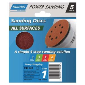 Norton Speedgrip Disc 125mm x 8H Step 1 P40 Grit 5 Pack