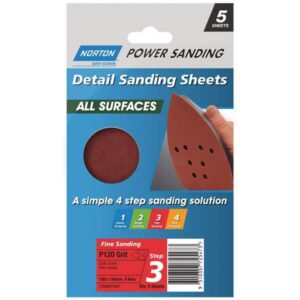 Norton All Surface Detail Sanding Sheet 100 x 140 x 8h P120 5 Pack