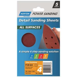 Norton Detail Sheet Fine Speed Grip P120 Grit 140 x 95mm - 5 Pack