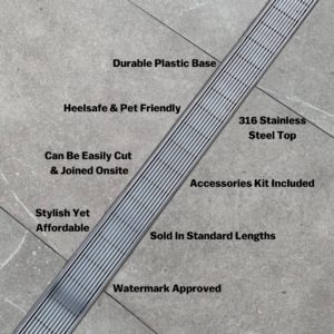 Plastic Strip Drain Kit With SS Heelguard Grate – 75 x 23mm x 3m