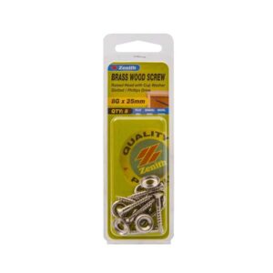 Zenith 8G x 25mm Nickel Plated Brass Raised Head With Cup Washer Wood Screw 8 Pack