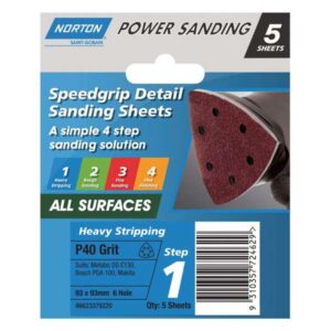 Norton Sanding Sheet 6H P40 Grit 93 x 93mm 5 Pack