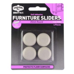 Cold Steel Furniture Sliders Round Plastic 25mm 4 Pack