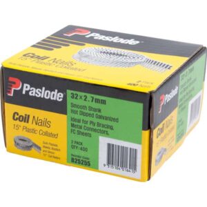 Paslode Hot Dip Galvanised Plastic Collated Coil Nail – 32 x 2.7mm (15 Deg, 400 Pack)