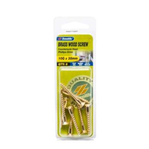 Zenith 10g x 40mm Solid Brass Countersunk Head Wood Screws 8 Pack