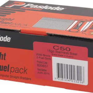 Paslode Impulse (Gas) Straight Brads C-Series Stainless Steel BFP – 50mm (16G, 3000 Pack)