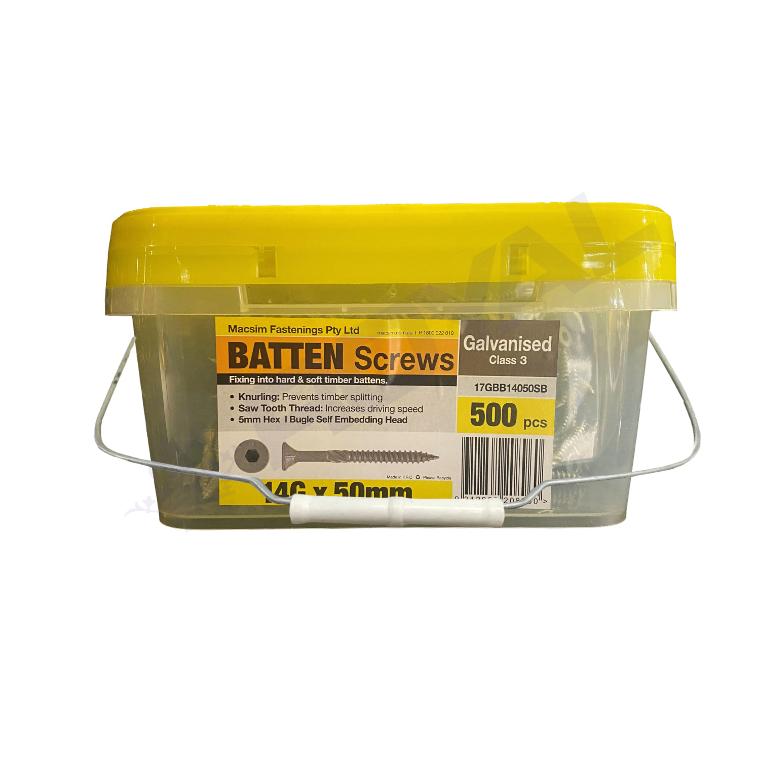 Macsim 14G x 100mm Type 17 Batten Hex Drive Galvanised Screw C3 Tub 500
