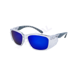 Maxisafe Rayzr Safety Glasses Matte Black Frame Blue Mirror Polarised