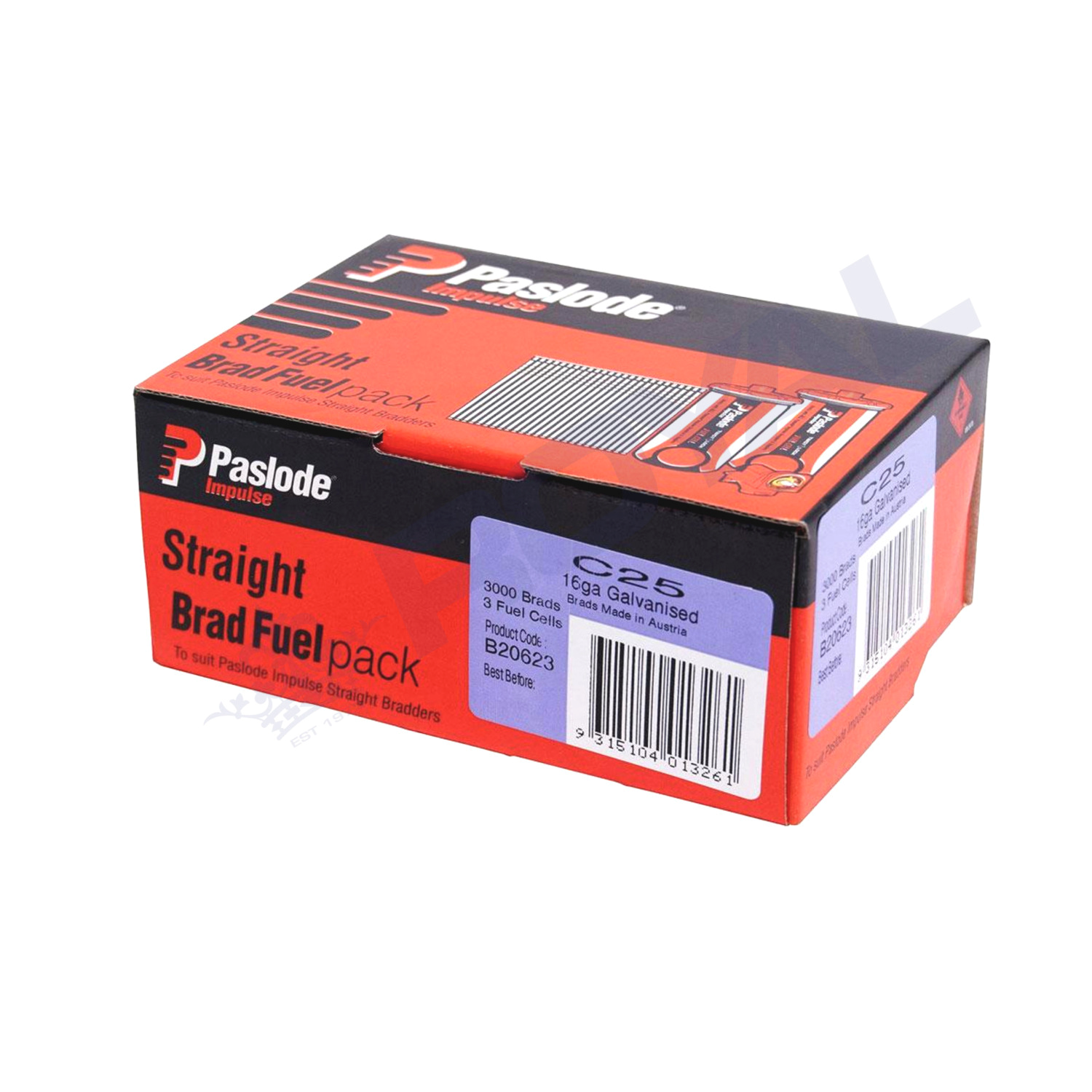 Paslode 25mm 16 Gauge Galvanised Brad Nails 3000 Pack with Fuel