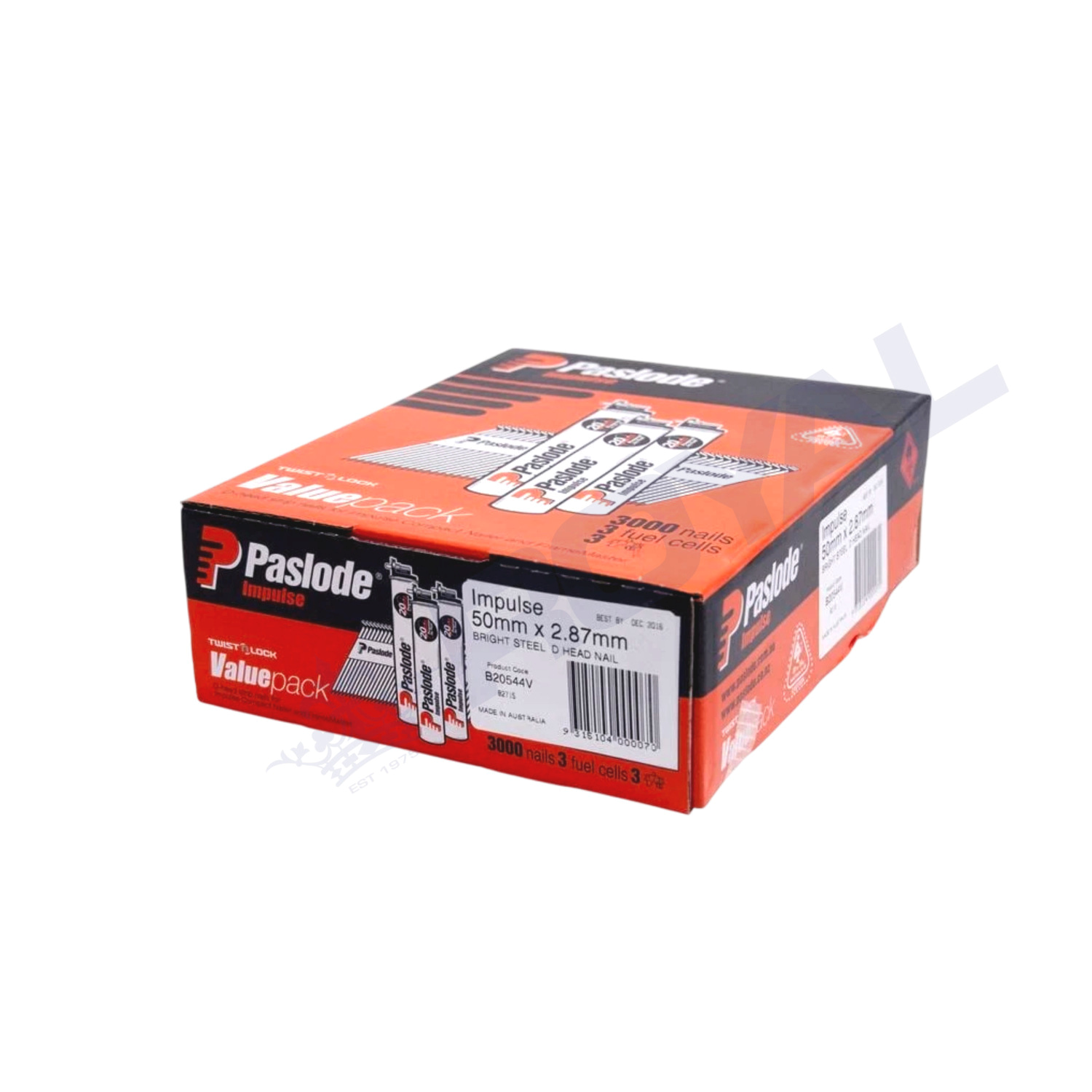 Paslode 50mm x 2.87mm Bright Head Impulse Nails 3000 Pack with 3 Fuel Cells