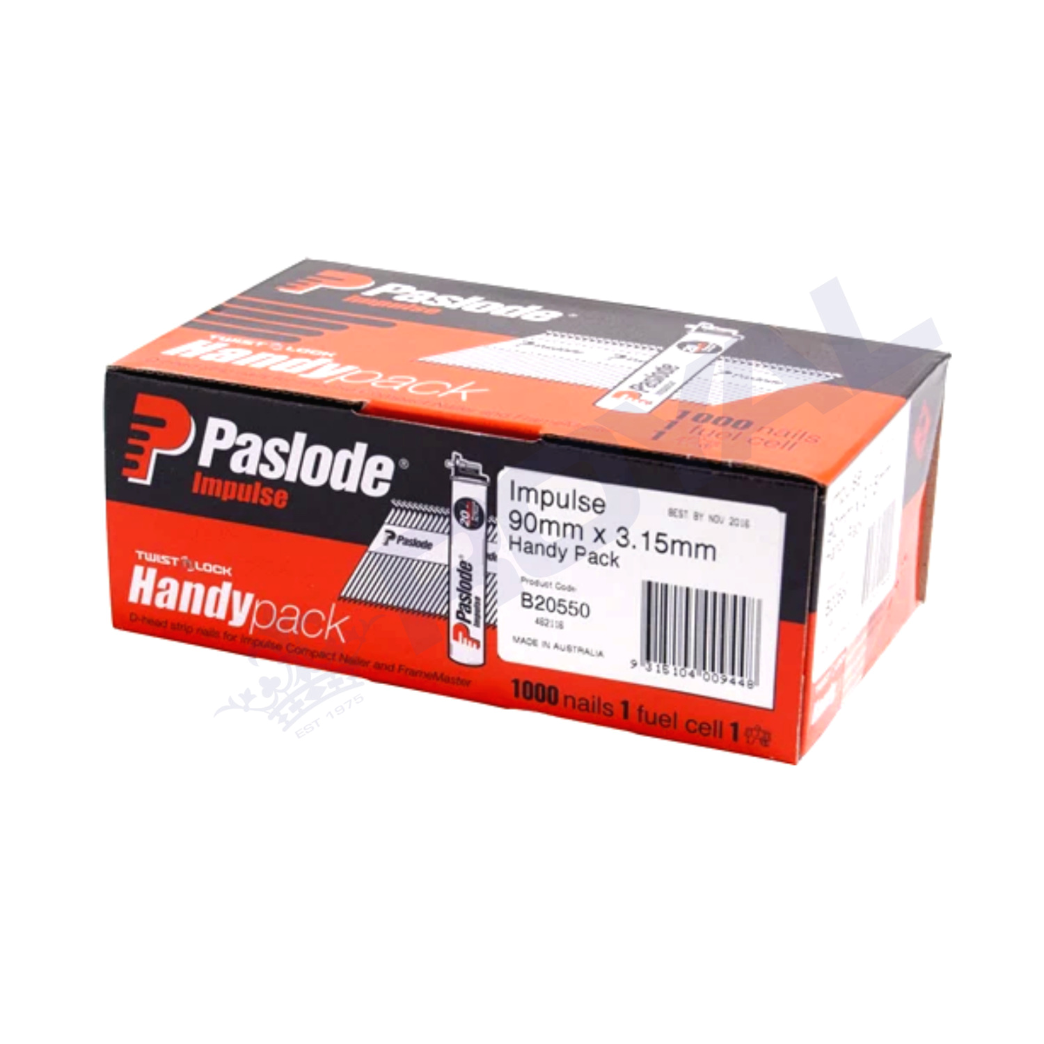 Paslode Handy Pack 90 x 3.15mm Bright Impulse D Head Nails 1000 Pack + 1 Fuel Cell