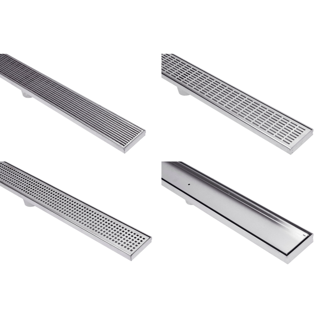 Linear Drain with End Outlet – 600mm (Heelguard Grate, 85mm x 20mm)