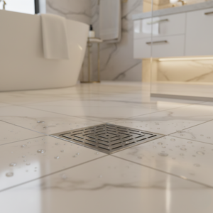 Square Floor Drain – Stainless Steel 115mm, Line Pattern Grate, 75mm Outlet