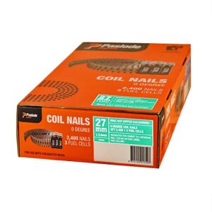 Paslode Coilmaster Cement Tile Underlay Nails Ring HDG Hot Dipped Galv. – 27 x 2.5mm (2400 & 3 Fuel Cells)