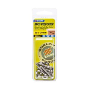Zenith 8g x 30mm Nickel Plated Round Head Wood Screws With Cup Washer - 6 Pack