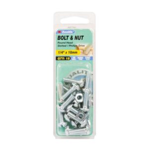 Zenith 1/4 Inch x 18mm ZP Round Head Bolt & Nut 15 Pack