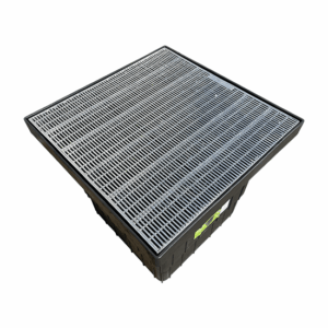 Plastic Drainage Pit + Galvanised Grate – 300 x 300mm (Heelguard, Light Duty)