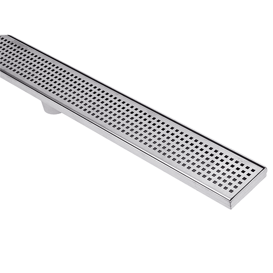 Linear Shower Grate & Drain – 1500mm – Square Pattern 70 x 20mm – Centre 50mm Outlet